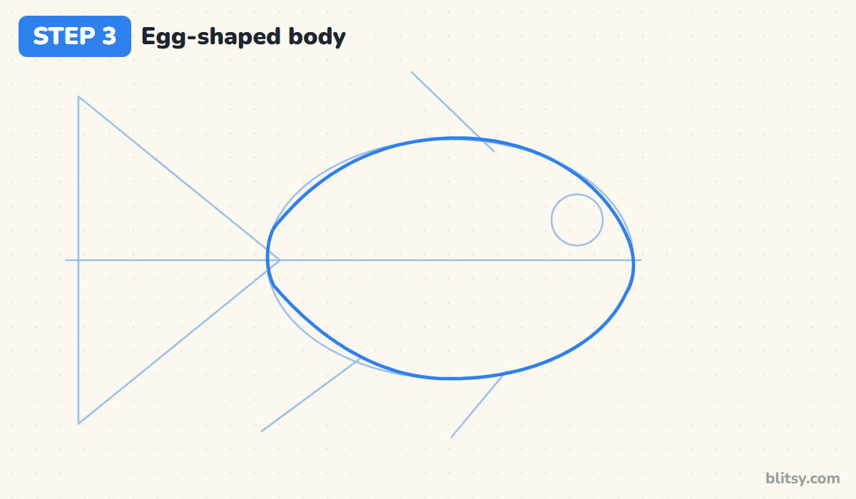 How to draw a fish step by step step 3 - shape the egg-shaped body