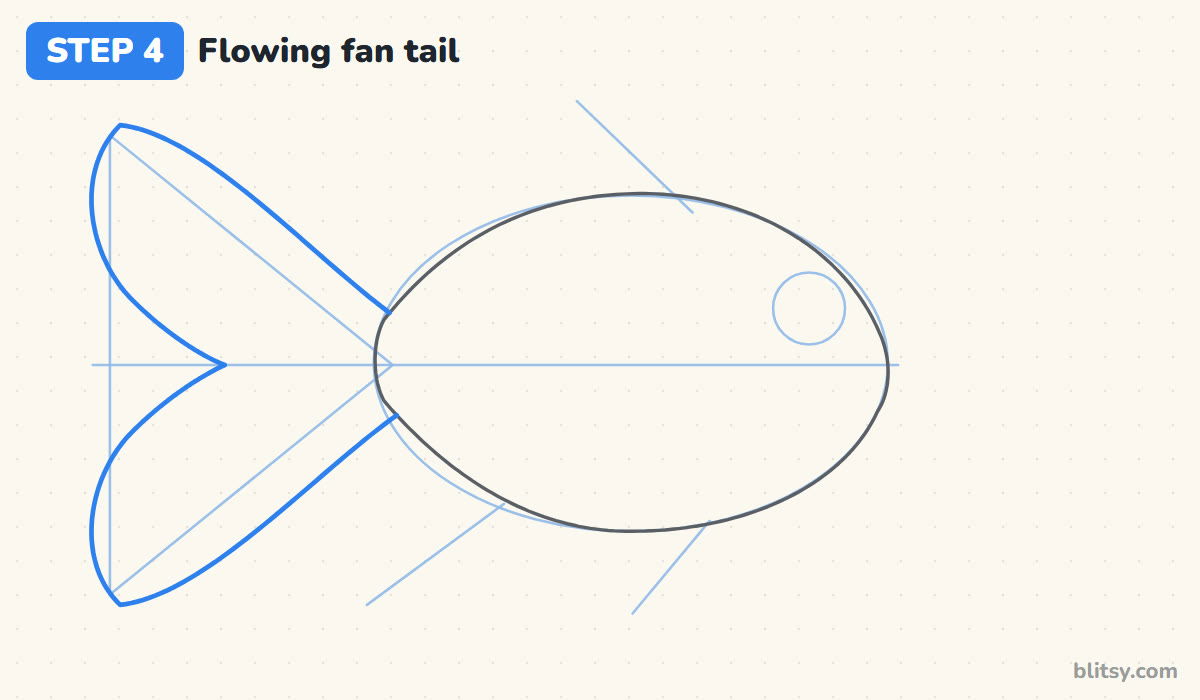 How to draw a fish step by step step 4 - draw a flowing fan tail