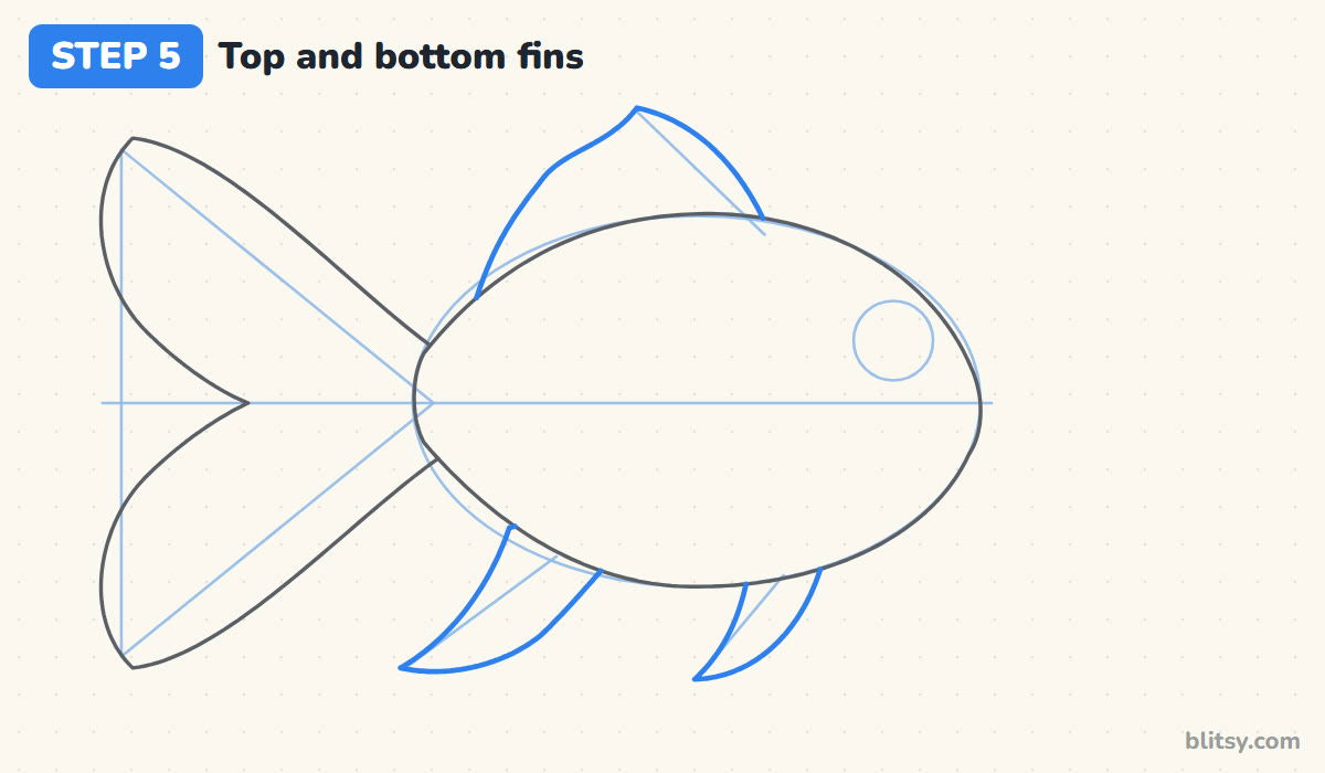 How to draw a fish step by step step 5 - add the top and bottom fins