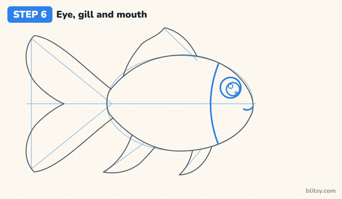 How to draw a fish step by step step 6 - draw the eye, gill and mouth