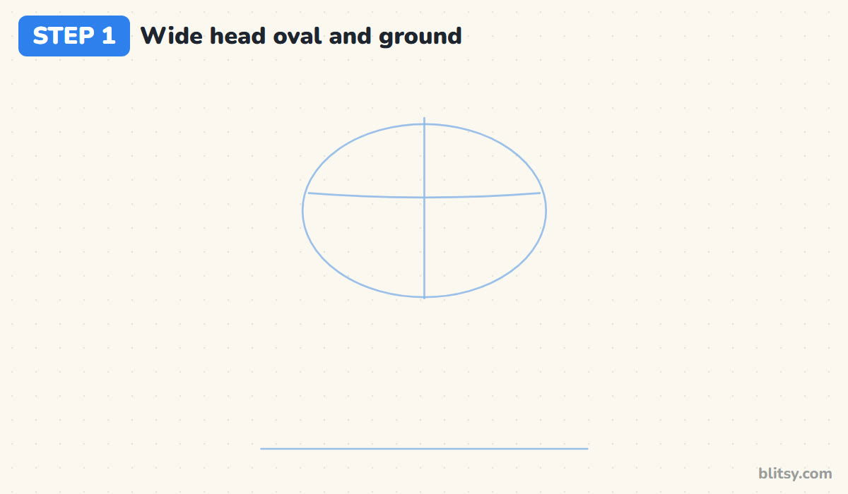 How to draw a french bulldog step by step step 1 - sketch a wide head oval and a ground line