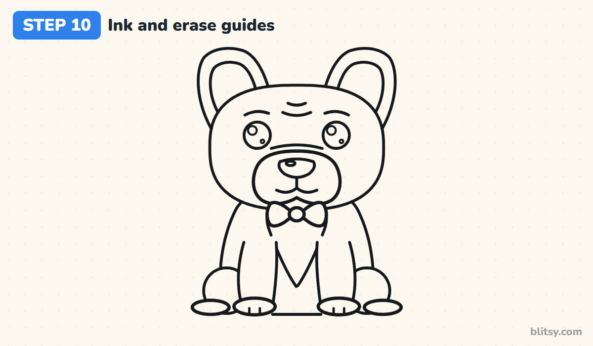 How to draw a french bulldog step by step step 10 - ink the lines and erase the guides