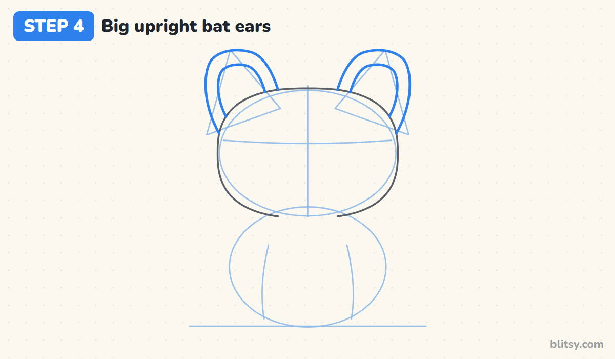 How to draw a french bulldog step by step step 4 - draw the big upright bat ears
