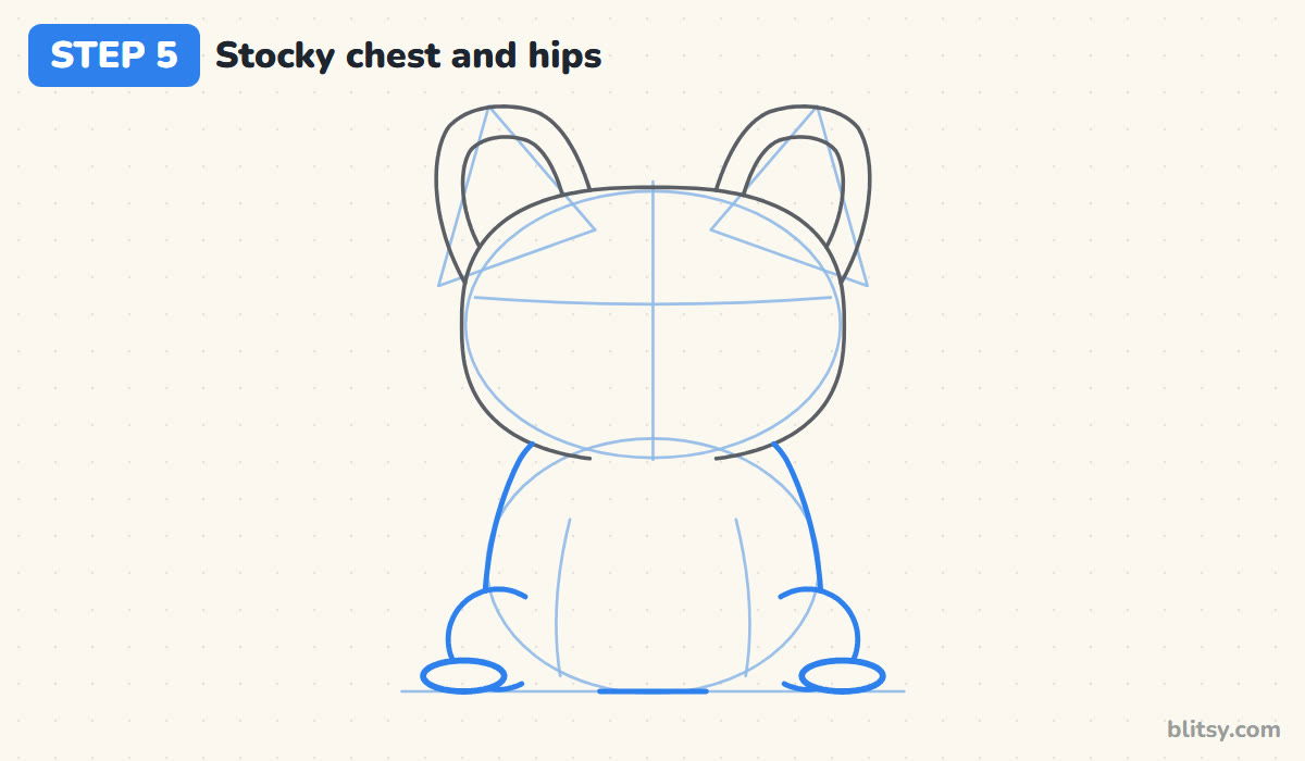 How to draw a french bulldog step by step step 5 - shape the stocky chest and hips