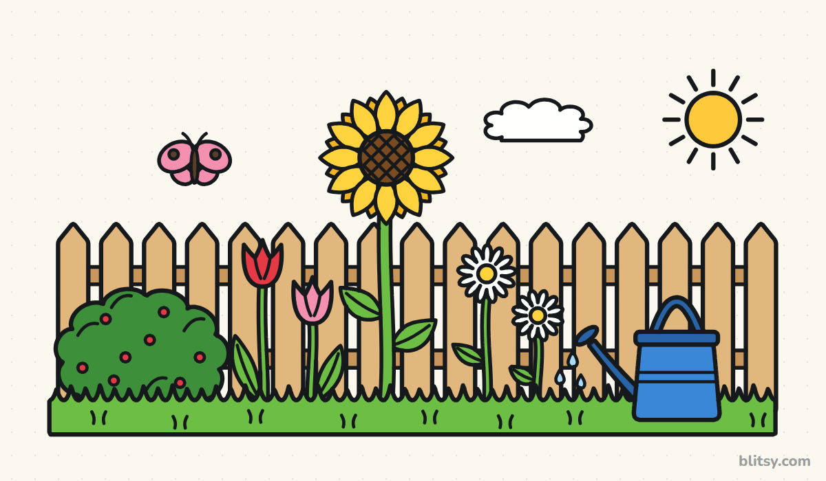 How to draw a garden step by step - finished drawing