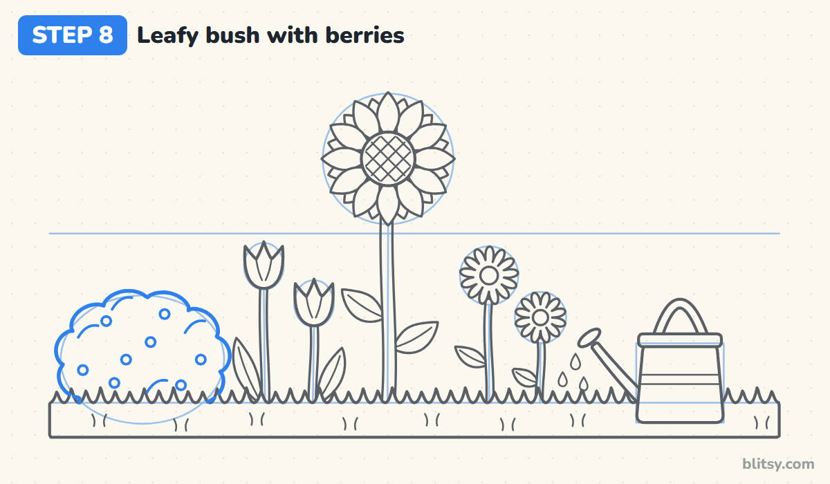 How to draw a garden step by step step 8 - round out the berry bush