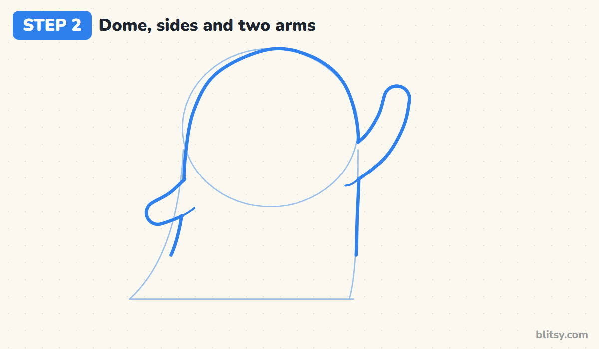How to draw a ghost step by step step 2 - draw the dome, the sides and two arms