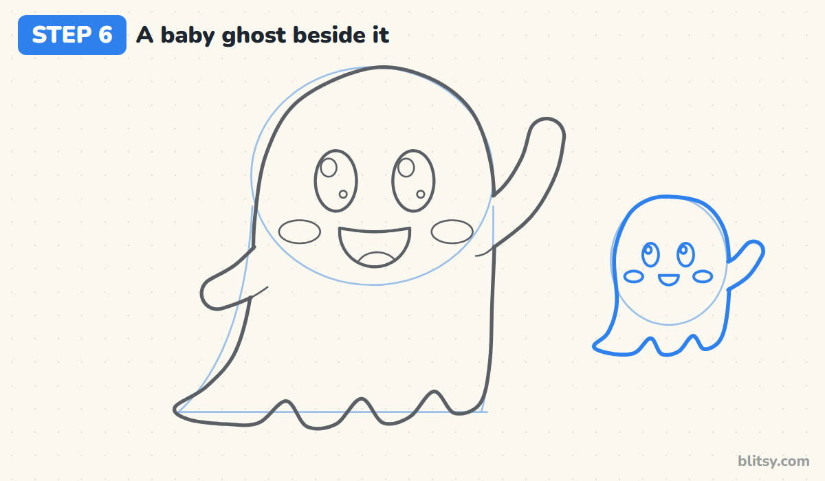 How to draw a ghost step by step step 6 - draw a baby ghost beside it