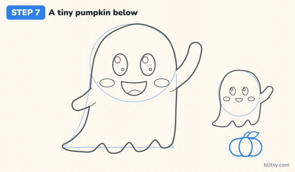 How to draw a ghost step by step step 7 - add a tiny pumpkin below