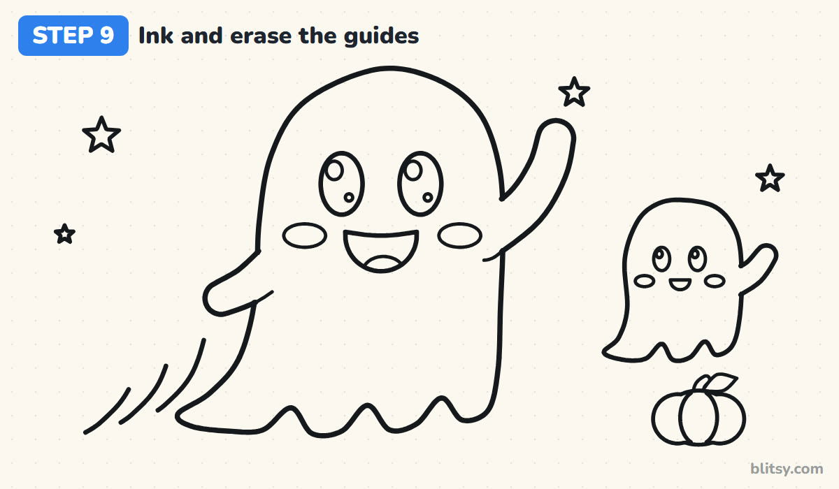 How to draw a ghost step by step step 9 - ink the lines and erase the guides