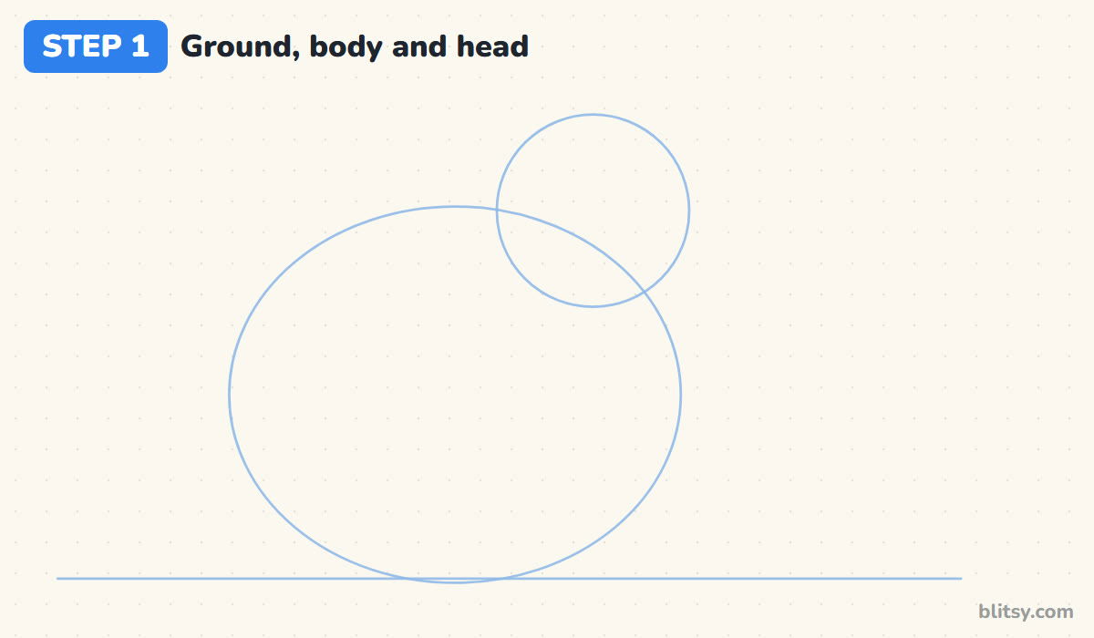 How to draw a gorilla step by step step 1 - sketch a ground line, a body oval and a head circle