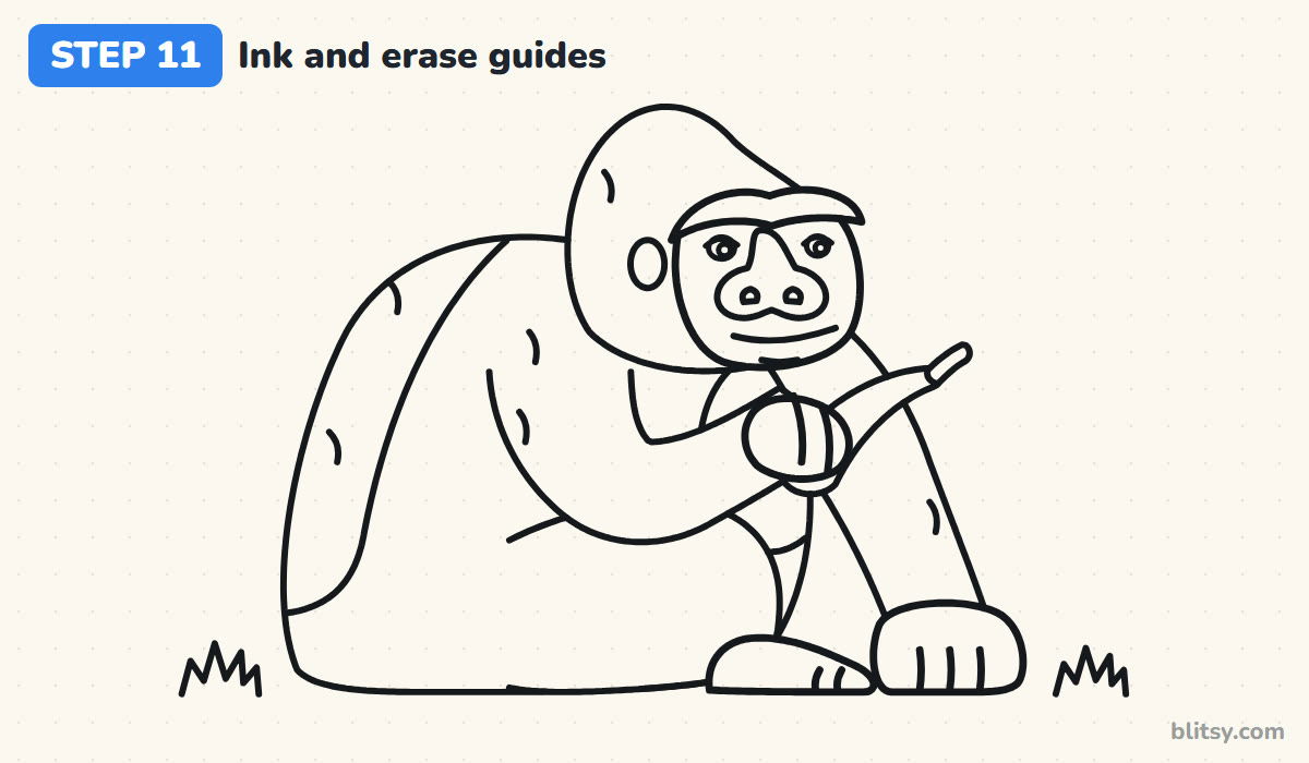 How to draw a gorilla step by step step 11 - ink your lines and erase the guides