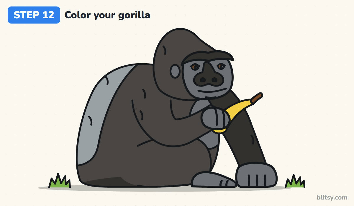 How to draw a gorilla step by step step 12 - color your gorilla