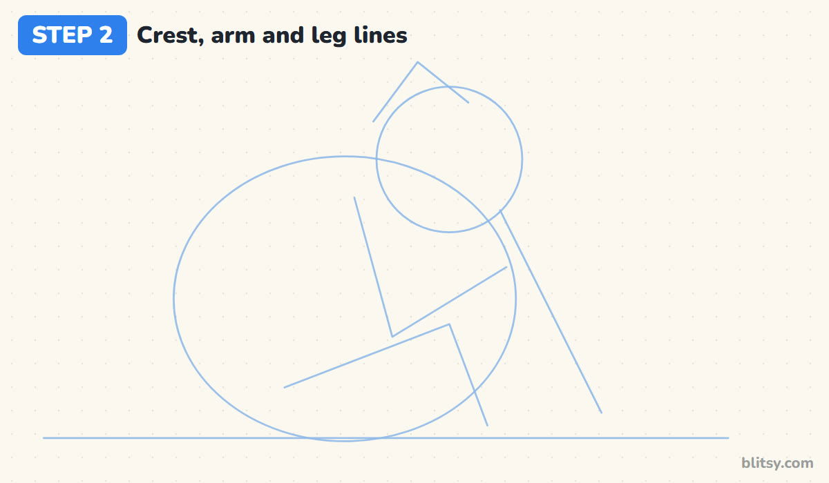 How to draw a gorilla step by step step 2 - add the crest point and the arm and leg lines