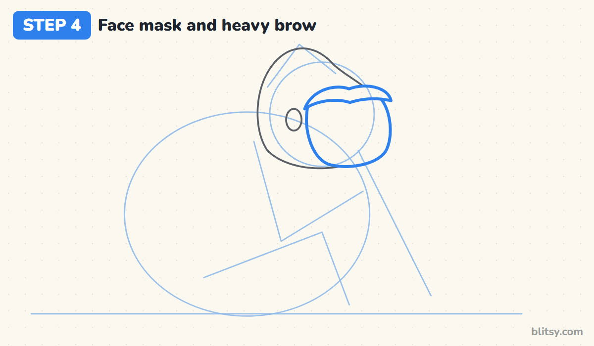 How to draw a gorilla step by step step 4 - draw the face mask and the heavy brow