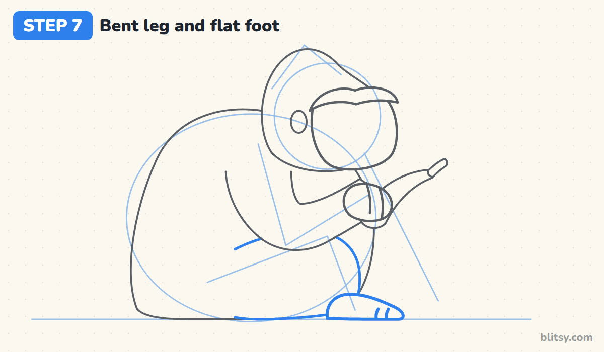 How to draw a gorilla step by step step 7 - add the bent leg and the flat foot