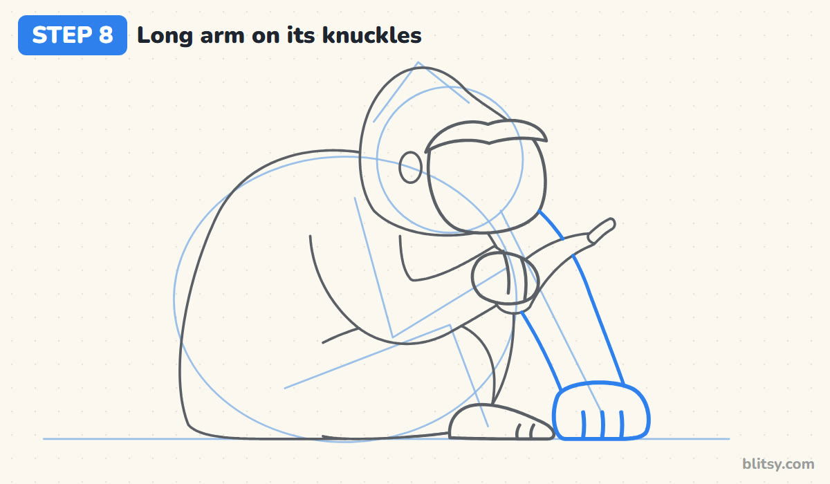 How to draw a gorilla step by step step 8 - draw the long arm resting on its knuckles
