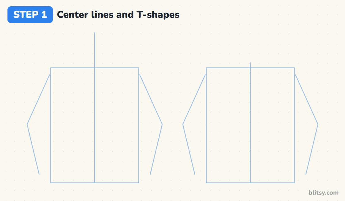 How to draw a hoodie step by step step 1 - sketch two center lines and two t-shapes