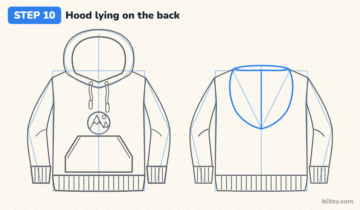 How to draw a hoodie step by step step 10 - draw the hood lying on the back