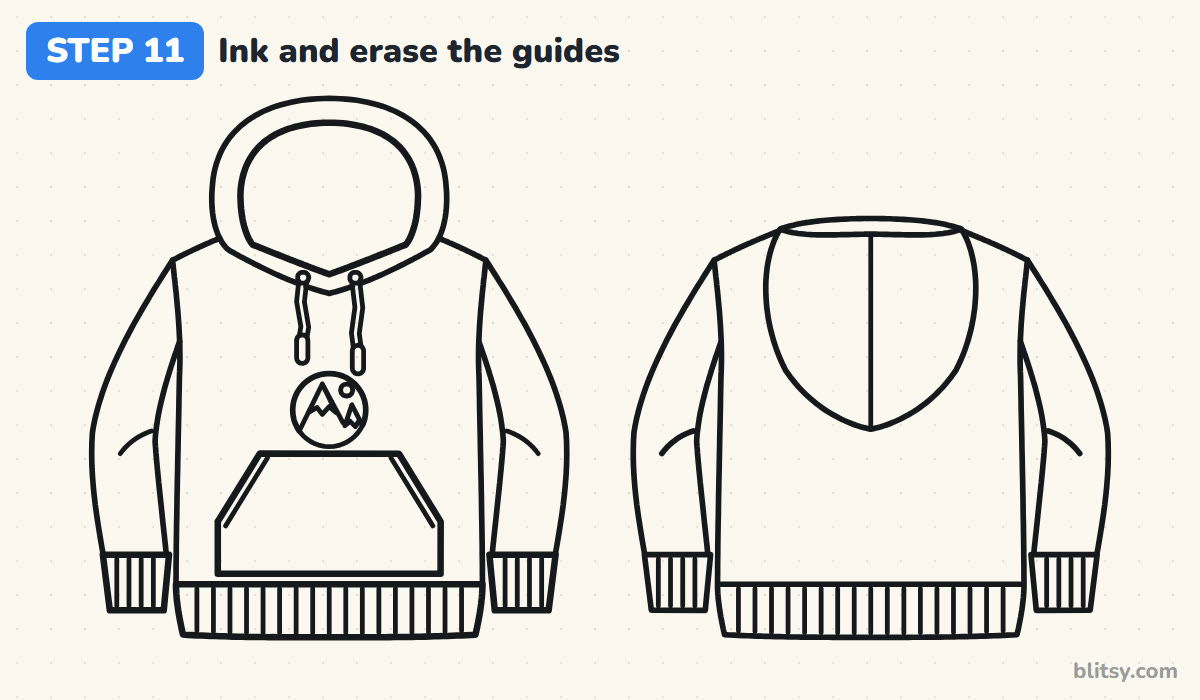 How to draw a hoodie step by step step 11 - ink your lines and erase the guides