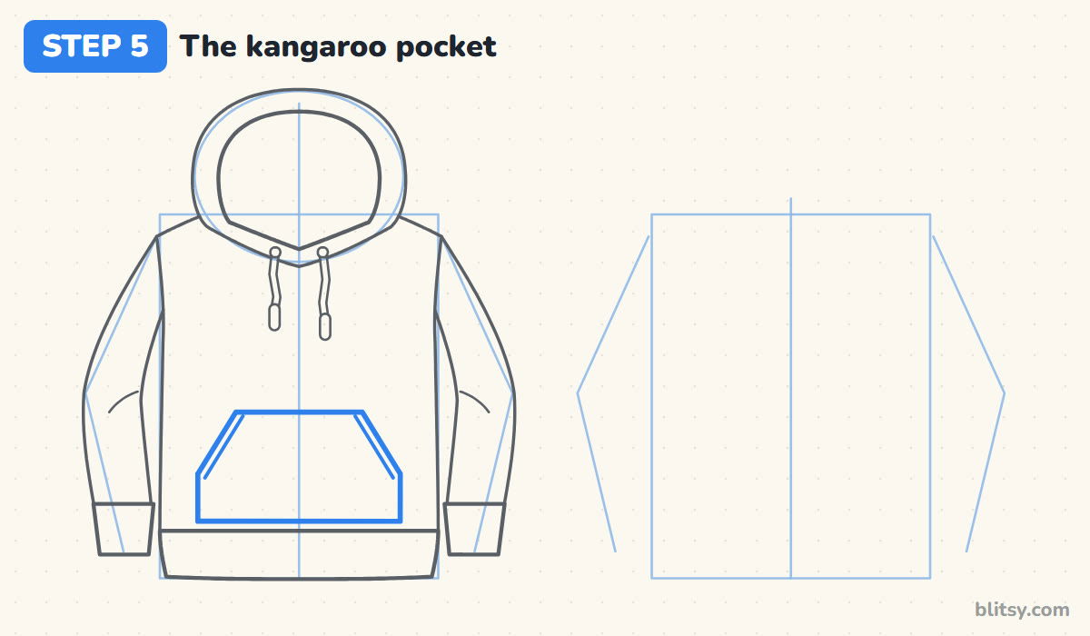 How to draw a hoodie step by step step 5 - draw the kangaroo pocket