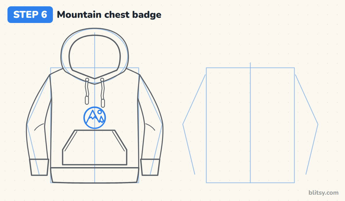 How to draw a hoodie step by step step 6 - put a mountain badge on the chest