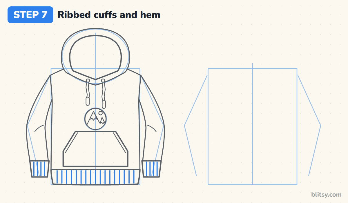 How to draw a hoodie step by step step 7 - add ribbing to the cuffs and the hem