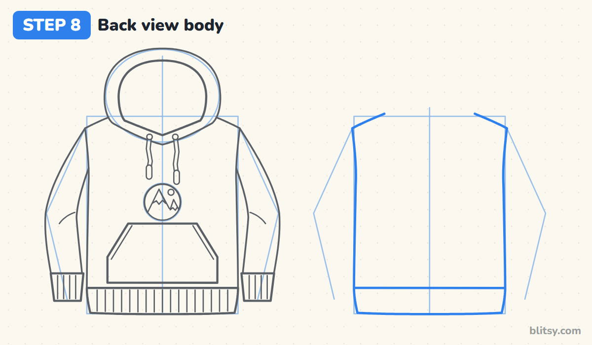 How to draw a hoodie step by step step 8 - copy the body for the back view