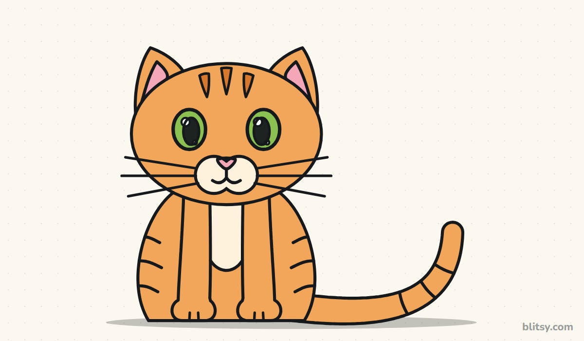How to draw a kitten step by step - finished colored kitten drawing