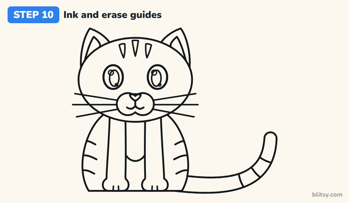 How to draw a kitten step by step step 10 - ink the lines and erase the guides