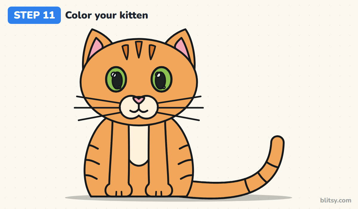 How to draw a kitten step by step step 11 - color your kitten