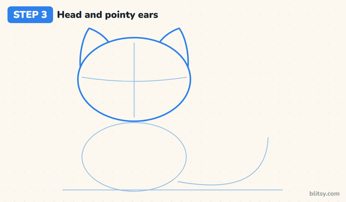 How to draw a kitten step by step step 3 - outline the head and pointy ears