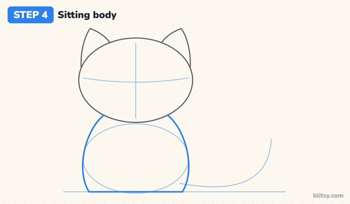 How to draw a kitten step by step step 4 - draw the sitting body