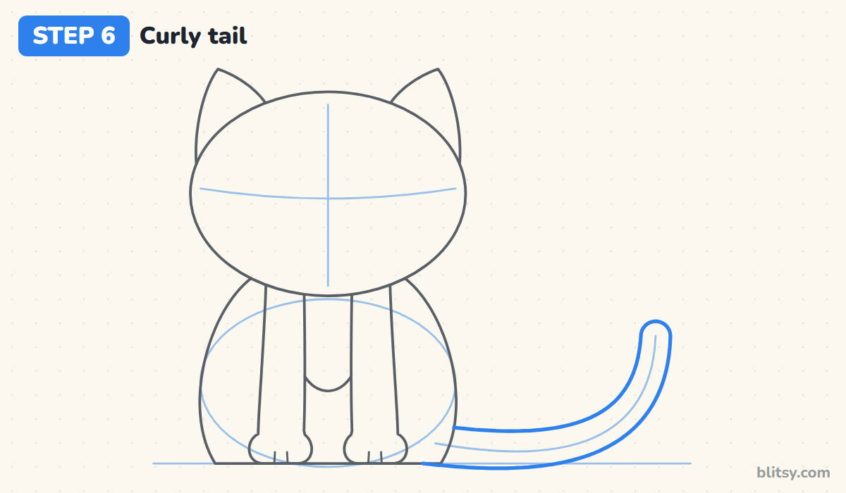 How to draw a kitten step by step step 6 - shape the curly tail