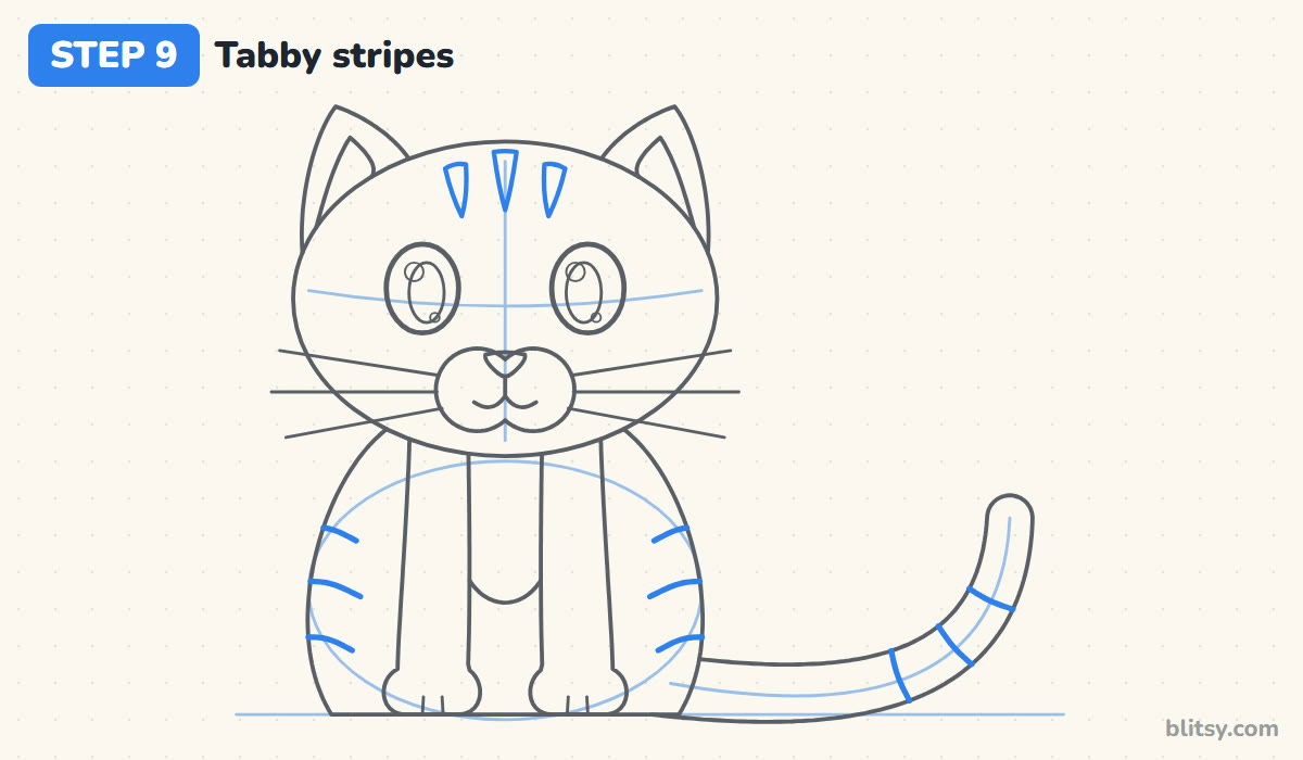 How to draw a kitten step by step step 9 - sketch the tabby stripes