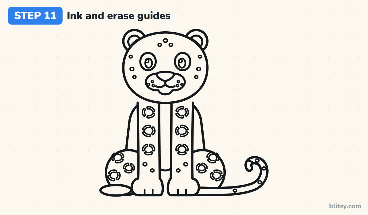 How to draw a leopard step by step step 11 - ink the outline and erase the guides