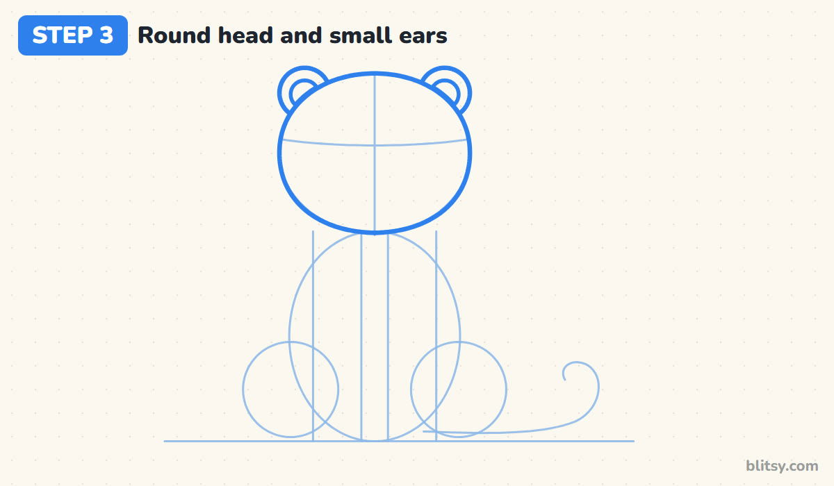How to draw a leopard step by step step 3 - outline the round head and small ears