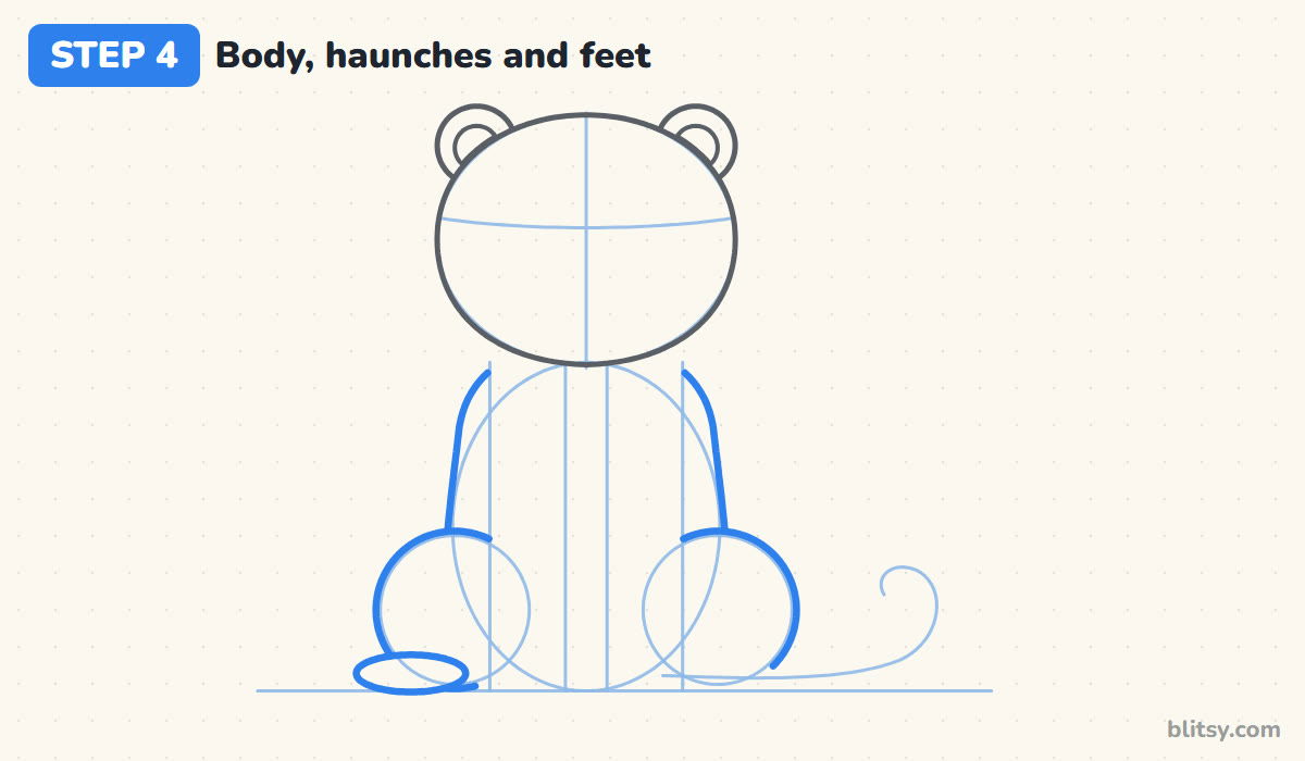 How to draw a leopard step by step step 4 - draw the body sides, haunches and one back foot