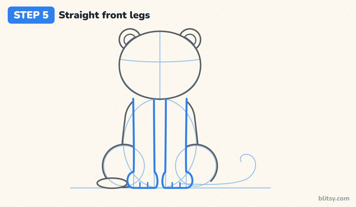 How to draw a leopard step by step step 5 - add two straight front legs with round paws