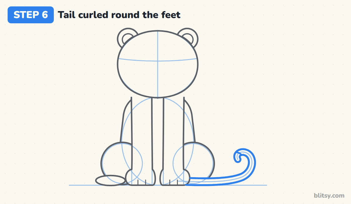 How to draw a leopard step by step step 6 - curl the long tail along the ground