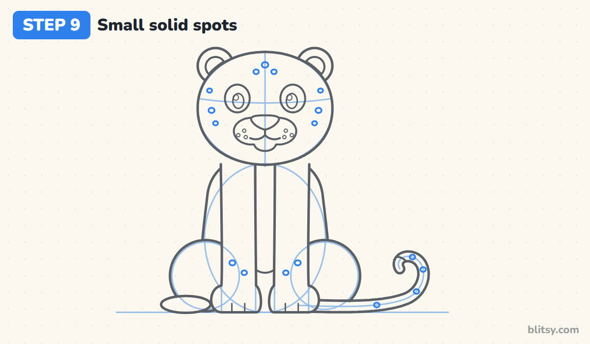 How to draw a leopard step by step step 9 - dot in the small solid spots