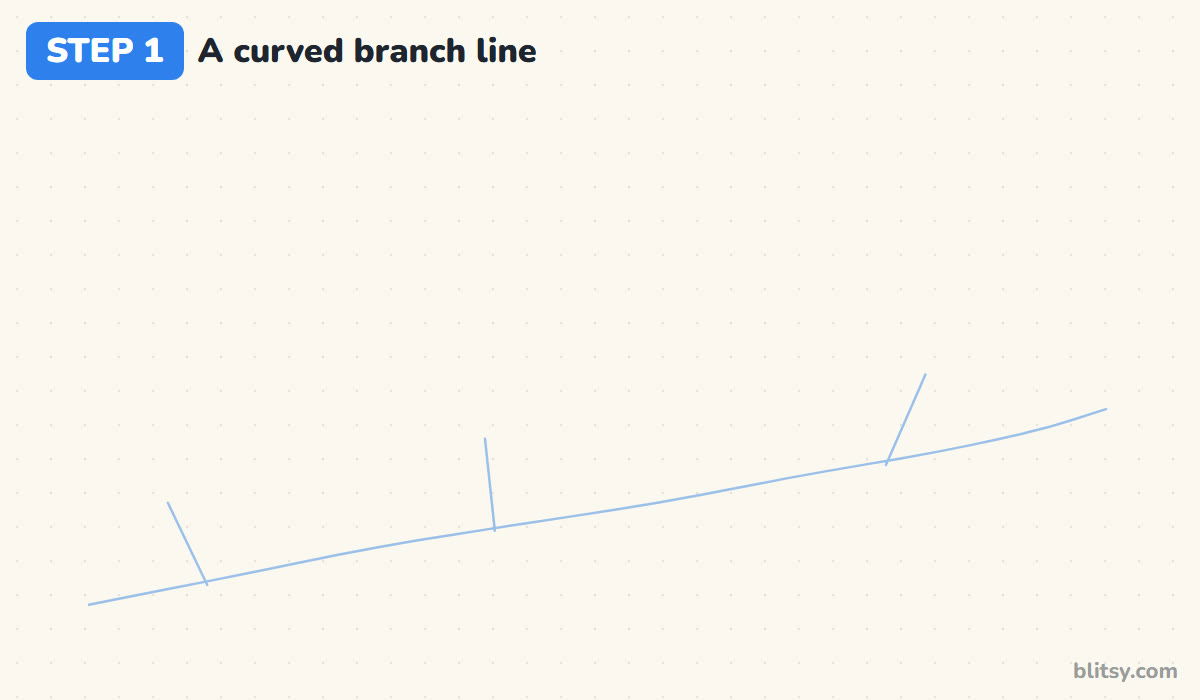 How to draw a magnolia flower step by step step 1 - sketch a long curved branch line
