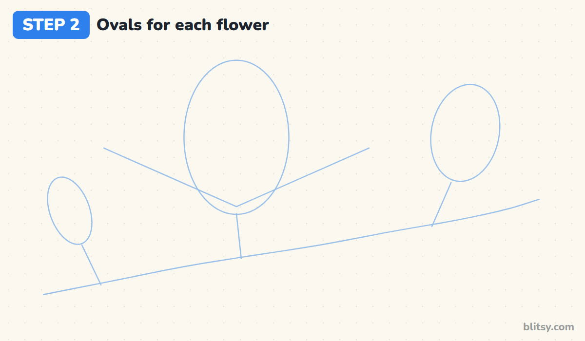 How to draw a magnolia flower step by step step 2 - add ovals to plan each flower