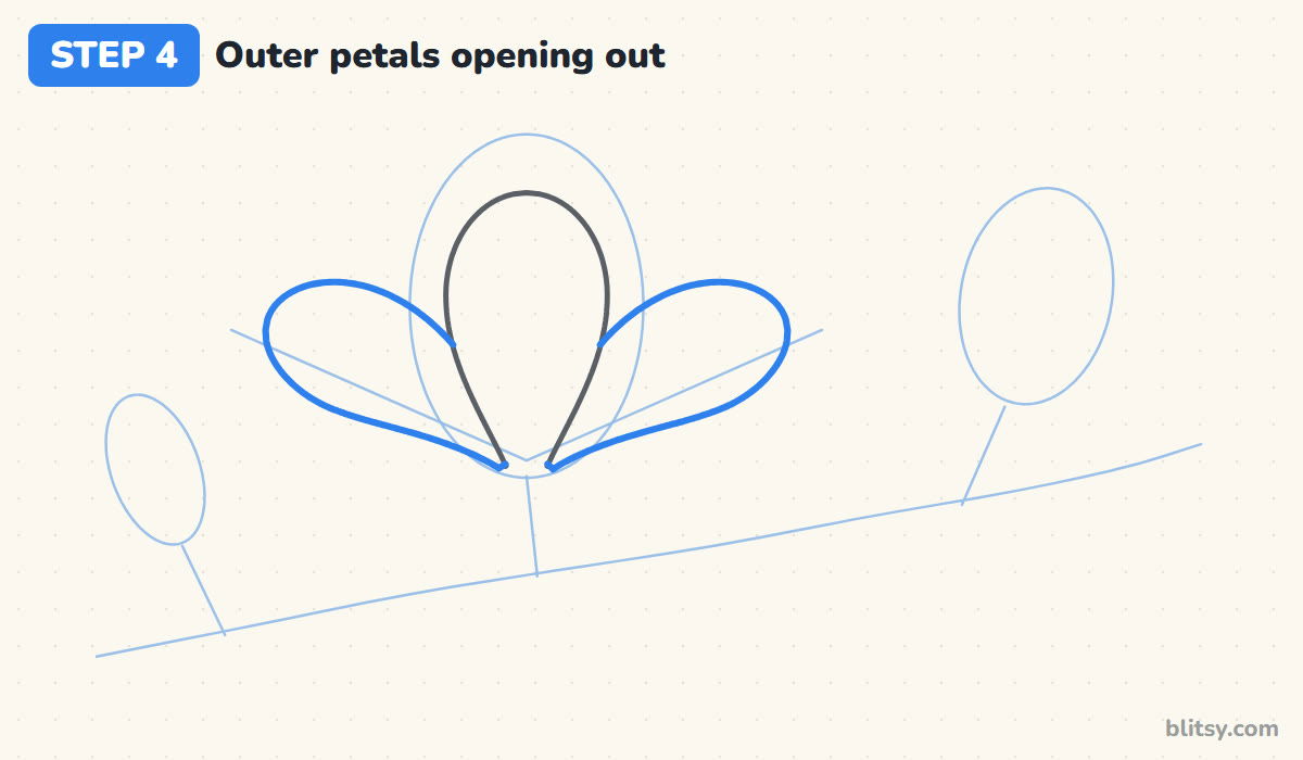 How to draw a magnolia flower step by step step 4 - add the outer petals opening outward
