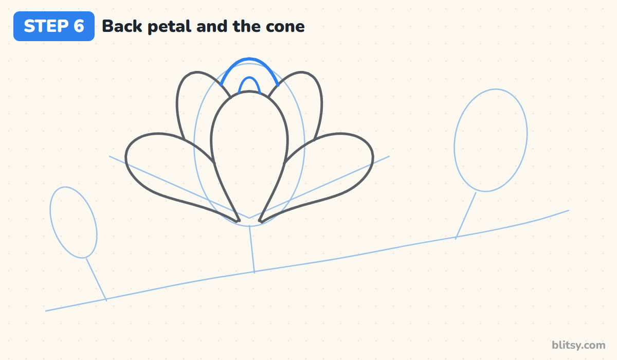 How to draw a magnolia flower step by step step 6 - add the back petal and the cone