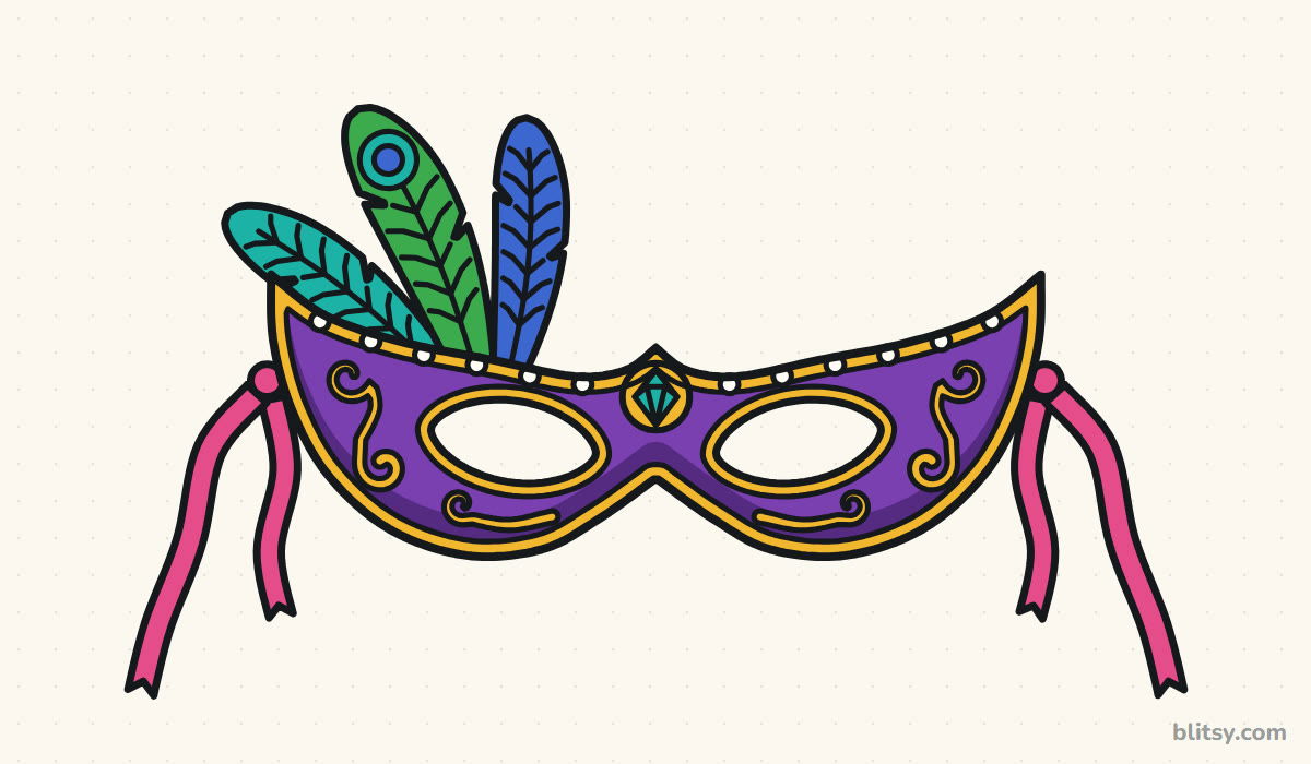 How to draw a mask step by step - finished colored mask drawing