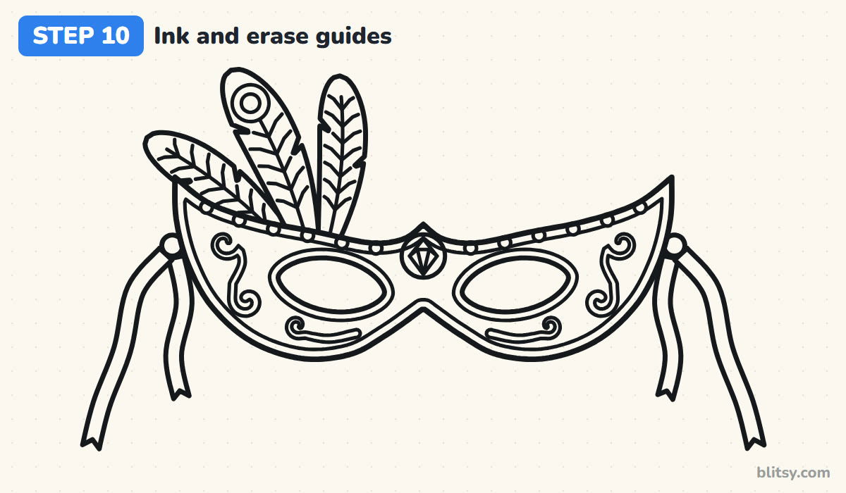 How to draw a mask step by step step 10 - ink the lines and erase the guides