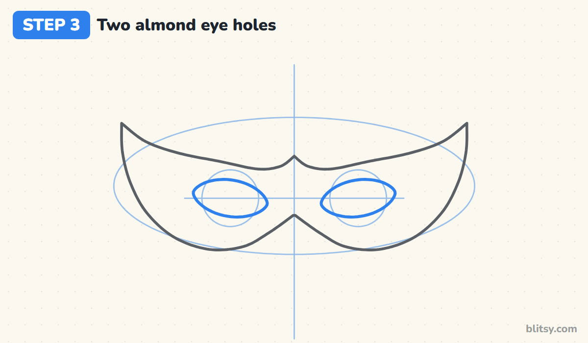 How to draw a mask step by step step 3 - add two almond eye holes