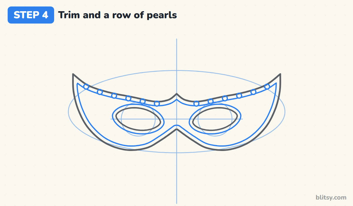 How to draw a mask step by step step 4 - draw the trim and a row of pearls