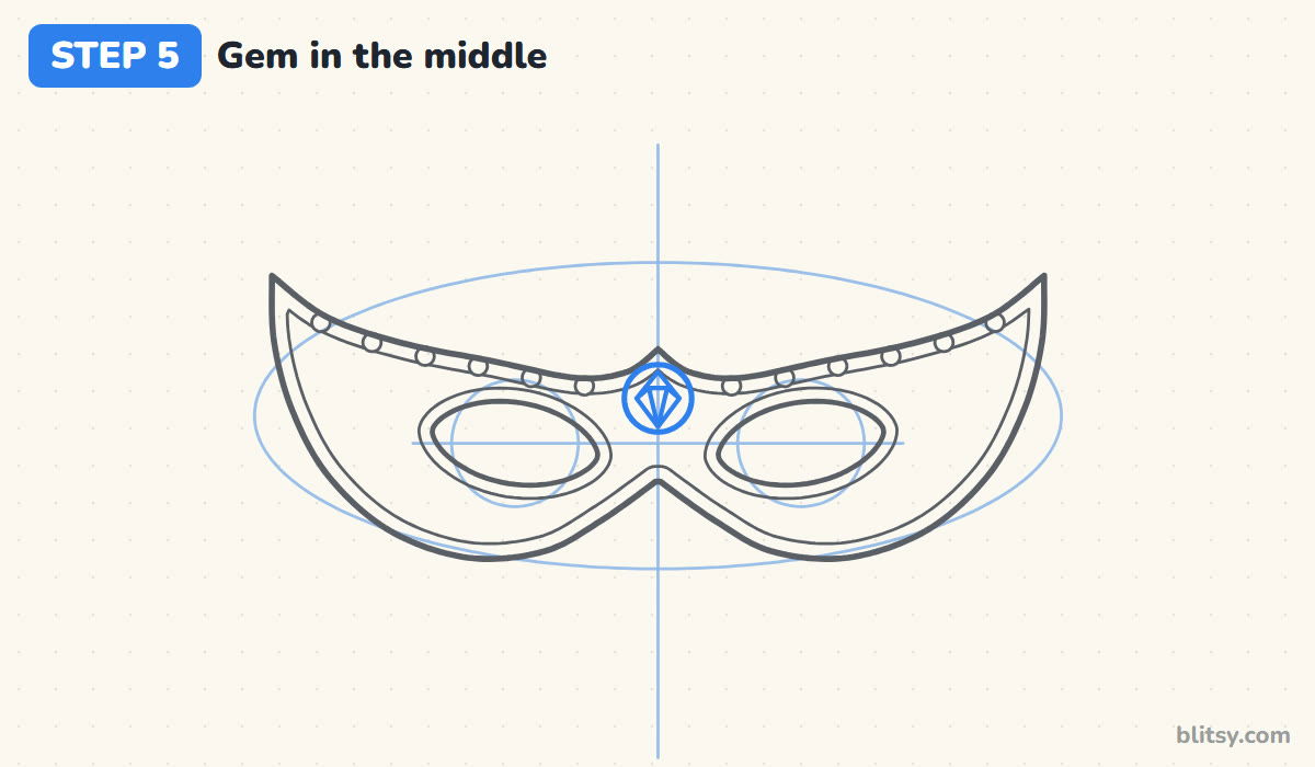 How to draw a mask step by step step 5 - put a gem in the middle